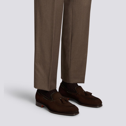 Men&rsquo;s dark brown suede and leather tassel loafer - Santoni - 2