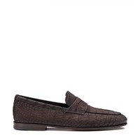 Mocassin Penny en nubuck d&rsquo;alligator brun fonc&eacute; pour homme - Santoni - 1