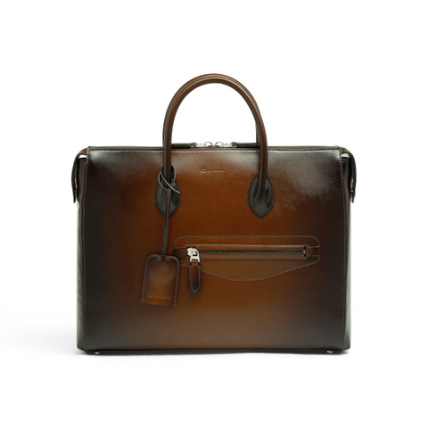 Dark brown leather laptop bag - Santoni - 1