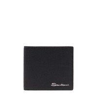 Black tumbled leather wallet - Santoni - 1