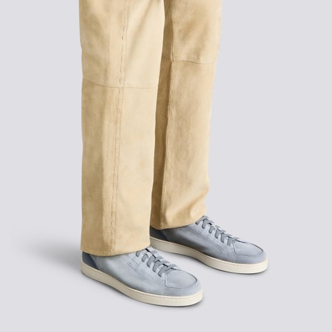 Men's light blue nubuck Santoni Off-duty sneaker - Santoni - 1