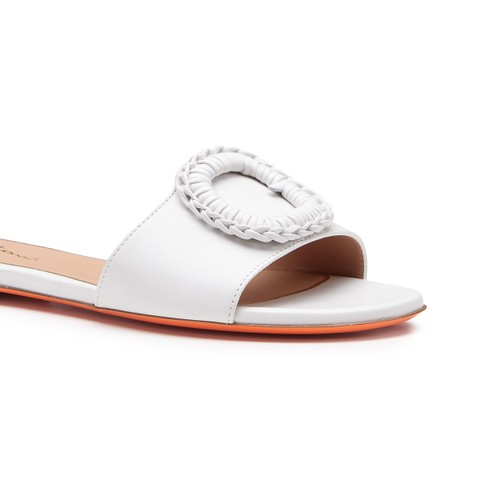 Women's white leather slide sandal - Santoni - 5
