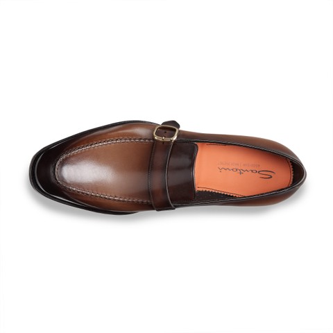 Men's brown leather single-monk loafer - Santoni - 5