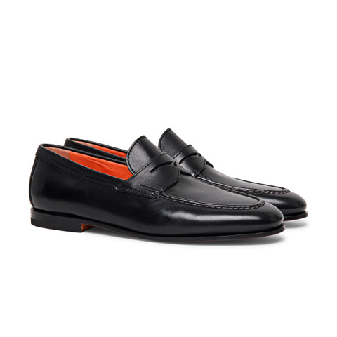 Men’s black leather penny loafer - Santoni - 2