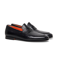 Men&rsquo;s black leather penny loafer - Santoni - 2