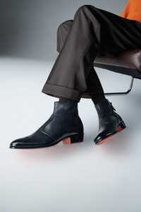 Men's black leather ankle boot - Santoni - editorial