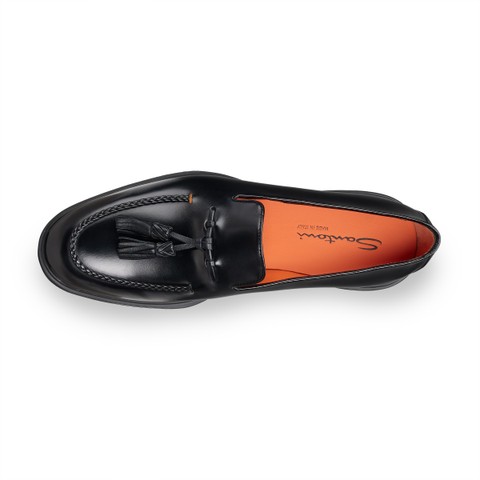 Men's black leather Easy tassel loafer - Santoni - 4