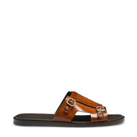 Men's orange woven leather double-buckle sandal - Santoni - 1