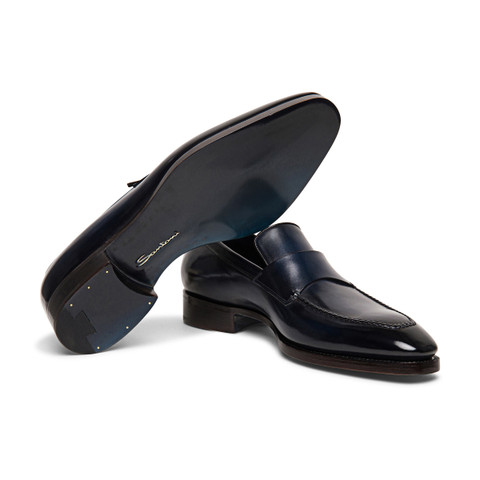 Men’s blue leather Limited Edition penny loafer - Santoni - 4