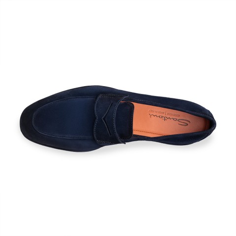 Men's blue suede Carlo Driver penny loafer - Santoni - 5