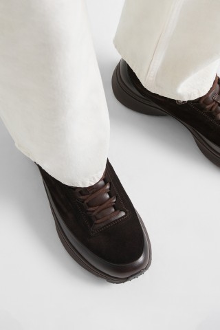 Men's dark brown leather and suede Easy Bounce Mountain sneaker - Santoni - 7