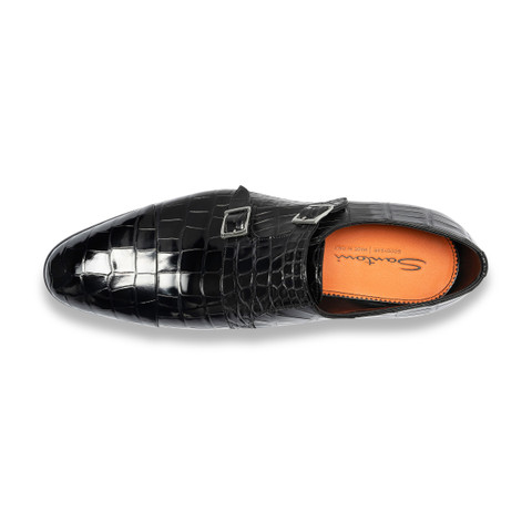 Chaussure à double boucle en alligator noir pour homme - Santoni - 4