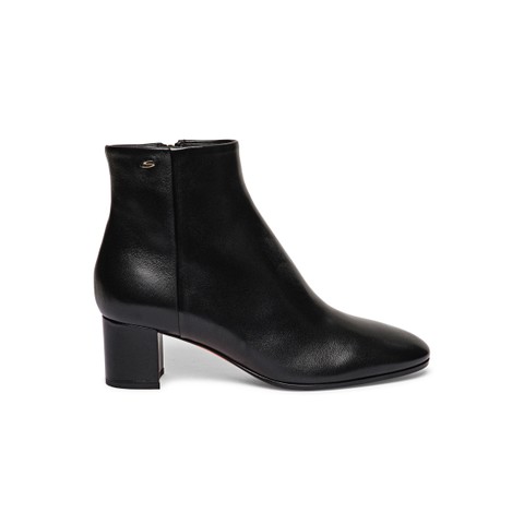 Women's black leather mid-heel ankle boot - Santoni - 1