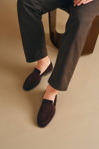 Men's dark brown suede loafer - Santoni - editorial