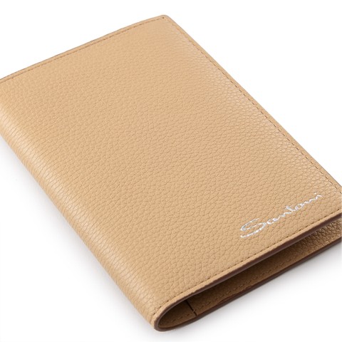 Beige tumbled leather passport case - Santoni - 5