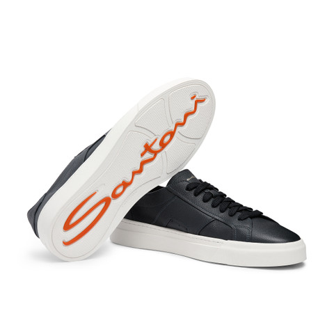 Men's blue tumbled leather double buckle sneaker - Santoni - 4