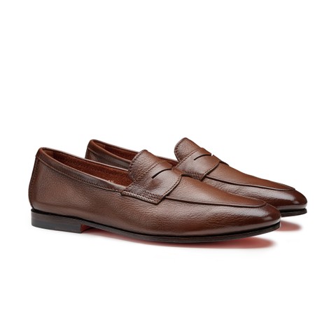 Men's brown tumbled leather Carlo penny loafer - Santoni - 3