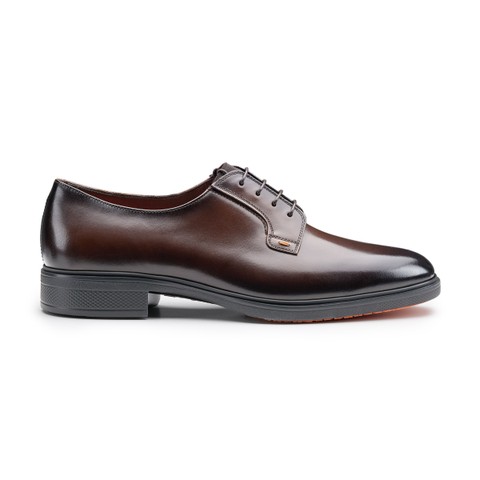 حذاء رجالي Easy من الجلد البني الداكن برباط - Santoni - 1