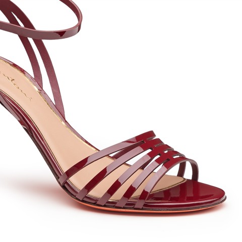 Sandale &agrave; talon haut en cuir rouge pour femme - Santoni - 5