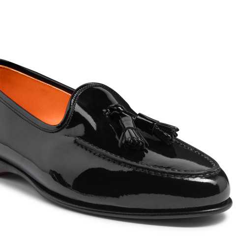Men’s black patent leather Andrea tassel loafer - Santoni - 4