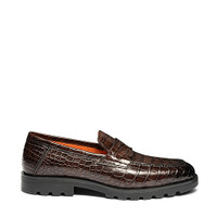 Men's dark brown alligator leather penny loafer - Santoni - 1