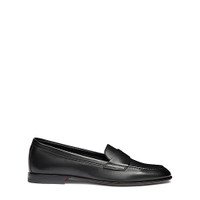 Women&rsquo;s black leather penny loafer - Santoni - 1