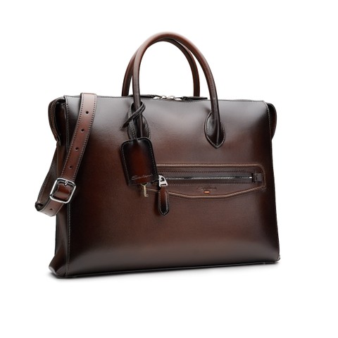 Sac d&rsquo;ordinateur en cuir brun fonc&eacute; - Santoni - 2