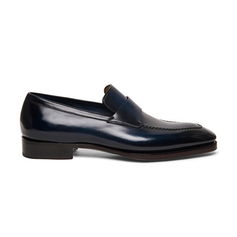 Men&rsquo;s blue leather Limited Edition penny loafer - Santoni - 1