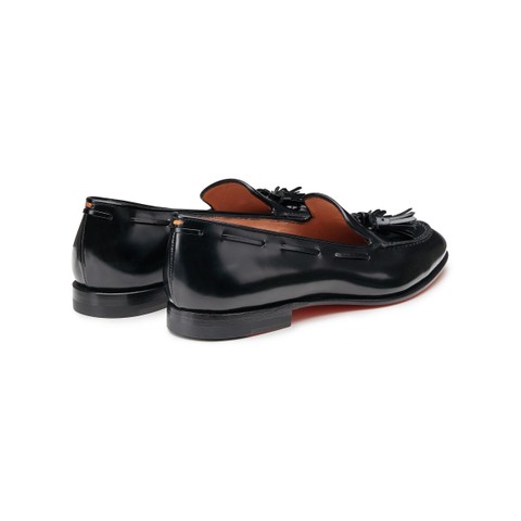 Women's black leather tassel loafer - Santoni - 3