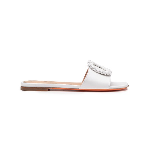 Women's white leather slide sandal - Santoni - 1
