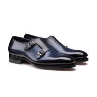 Men's blue leather Uniqua Meraviglia Collection double-buckle shoe - Santoni - 2