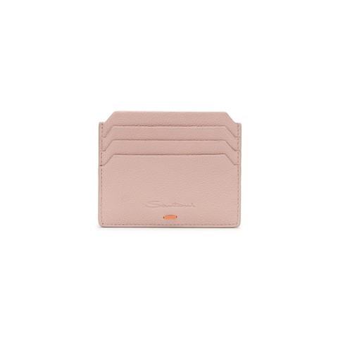 Pink tumbled leather credit card holder - Santoni - 1
