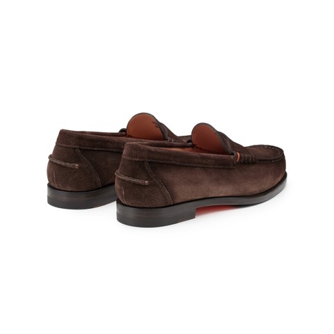 Women's dark brown suede penny loafer - Santoni - 3