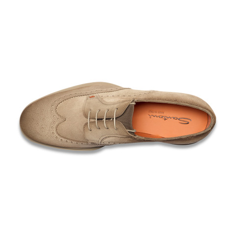 Men's beige suede Easy brogue lace-up - Santoni - 5