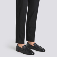 Men's polished black leather double monk loafer - Santoni - 2