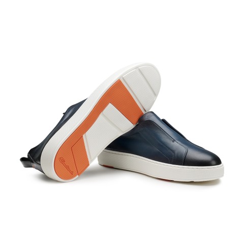 Men's blue leather slip-on sneaker - Santoni - 3
