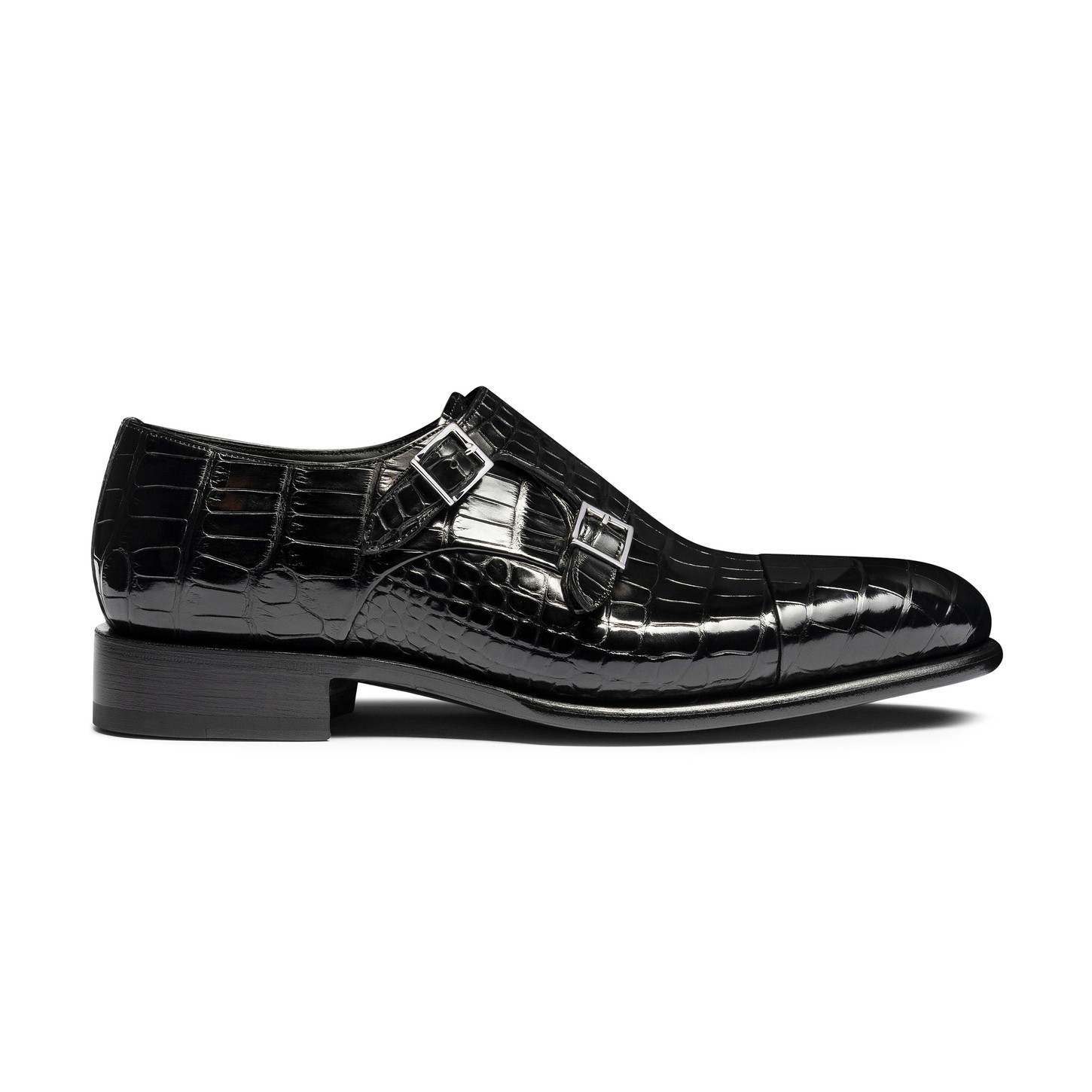 Santoni Doppia fibbia da uomo in alligatore nero
