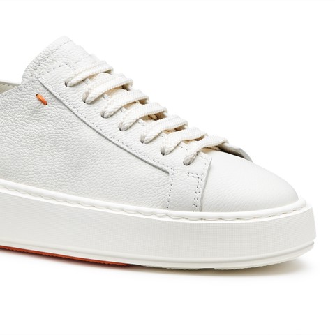 Women's white tumbled leather sneaker - Santoni - 6