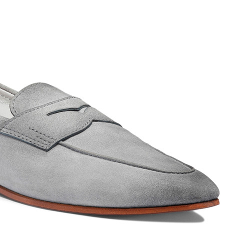 Men's light blue suede Carlo penny loafer - Santoni - 6