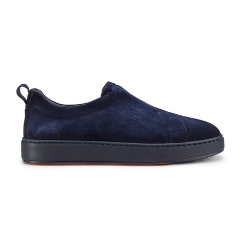 Men's blue suede slip-on sneaker - Santoni - 1