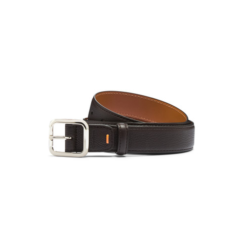 Dark brown tumbled leather adjustable belt - Santoni - 1