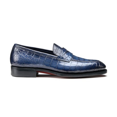 Men's blue alligator leather penny loafer - Santoni - 1