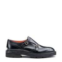 Men's black leather double monk straps shoe - Santoni - 1