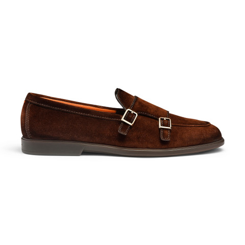 Men's brown suede double-buckle loafer - Santoni - 1