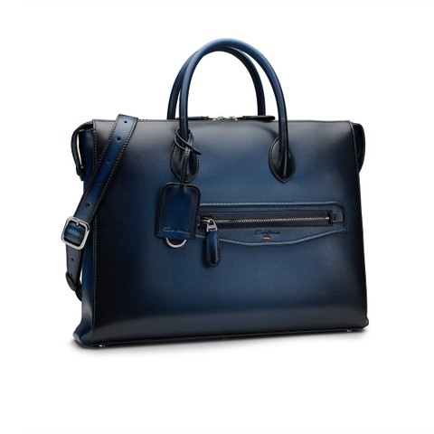Sac d&rsquo;ordinateur en cuir bleu - Santoni - 2