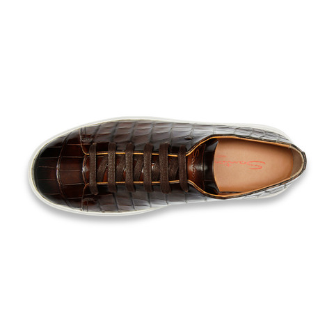 Men's dark brown alligator leather sneaker - Santoni - 4
