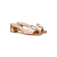 Women's pink and gold leather mid-heel sandal - Santoni - 2