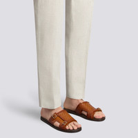 Men's orange woven leather double-buckle sandal - Santoni - 2
