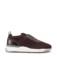 Men's dark brown fabric and leather sneaker - Santoni - 1
