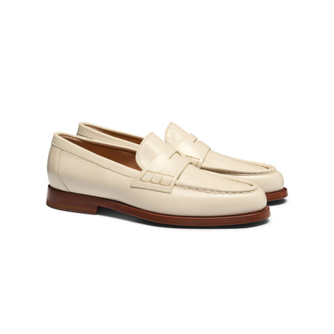 Women’s white leather penny loafer - Santoni - 3
